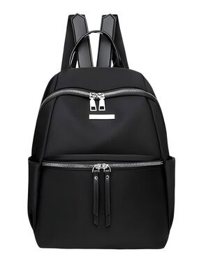 Solid Black Oxford Waterproof Backpack